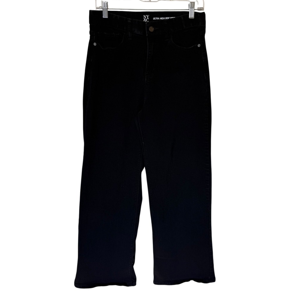 NY&C Ultra High Rise Wide Leg Jeans Womens 10 Black Excellent Stretch Denim